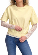 Susymix- Felpa mezza manica con maglietta in pizzo