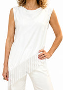 Susymix- T-shirt smanicate irregolare con frange