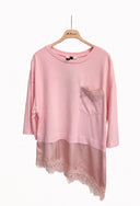 Miamor - T-shirt con taschino e fondo in pizzo