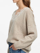 Vicolo - Maglia in lana e cashmere con scollo V in pizzo
