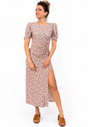 Vicolo - Abito midi floreale con drappeggio laterale e spacco