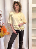 Miamor - T-shirt con taschino e fondo in pizzo