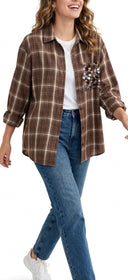 Susymix- Camicia over a quadri con tasca in paillettes