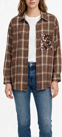 Susymix- Camicia over a quadri con tasca in paillettes