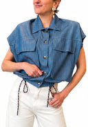 Vicolo - Camicia in chambry con tascone e coulisse