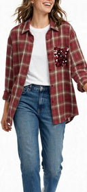 Susymix- Camicia over a quadri con tasca in paillettes