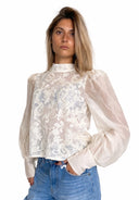 Vicolo - Camicia collo in pizzo ricamato e manica a sbuffo