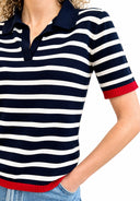 Susymix- Polo a righe in maglia con finiture a contrasto