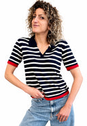 Susymix- Polo a righe in maglia con finiture a contrasto