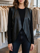 Susymix- Cardigan in ecopelle con maniche in tessuto