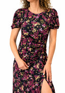 Vicolo - Abito midi floreale con drappeggio laterale e spacco