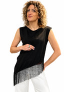 Susymix- T-shirt smanicate irregolare con frange