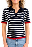 Susymix- Polo a righe in maglia con finiture a contrasto