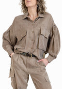 Vicolo - Coordinato safari camicia crop tasche+pantalone cargo in viscosa