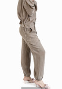 Vicolo - Coordinato safari camicia crop tasche+pantalone cargo in viscosa