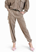 Vicolo - Coordinato safari camicia crop tasche+pantalone cargo in viscosa