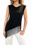 Susymix- T-shirt smanicate irregolare con frange