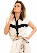 Vicolo - Camicia misto lino con nodo