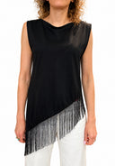 Susymix- T-shirt smanicate irregolare con frange