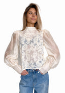 Vicolo - Camicia collo in pizzo ricamato e manica a sbuffo