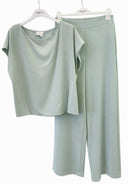 Susymix- Cordinato blusa con spacchi+pantalone fluido con elastico