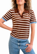 Susymix- Polo a righe in maglia con finiture a contrasto