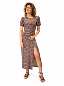 Vicolo - Abito midi floreale con drappeggio laterale e spacco