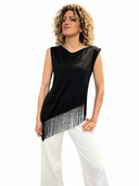 Susymix- T-shirt smanicate irregolare con frange