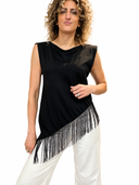 Susymix- T-shirt smanicate irregolare con frange