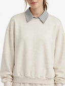Susymix- Felpa con colletto camicia e bottoncino gioiello