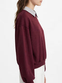 Susymix- Felpa con colletto camicia e bottoncino gioiello