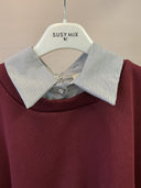 Susymix- Felpa con colletto camicia e bottoncino gioiello